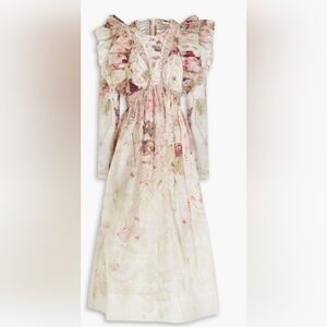 Zimmermann Dancer Laced Midi Ruffled Floral Print Linen And Silk